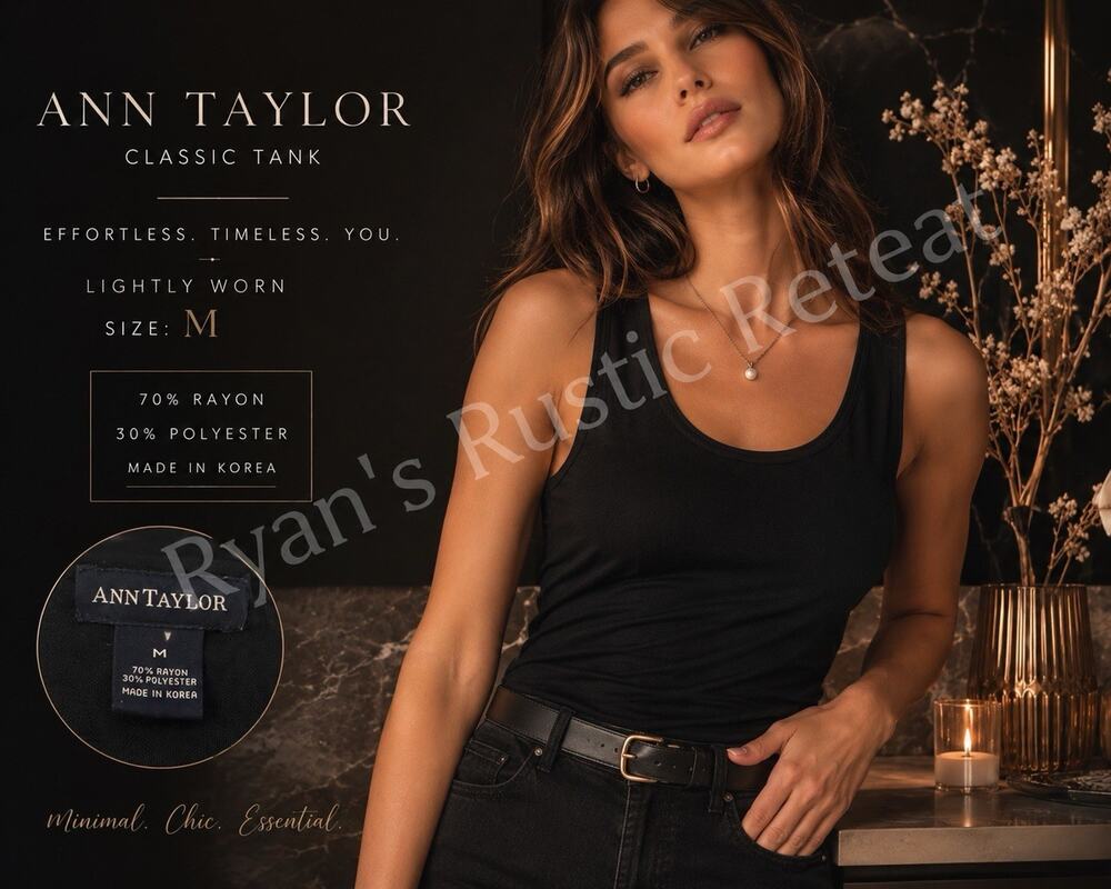 Ann Taylor Black Tank Top Rayon Blend Sleeveless Scoop Neck Women’s DK